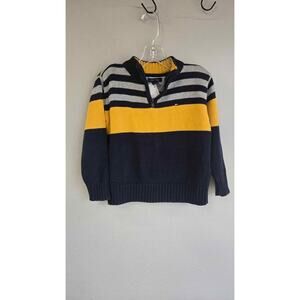 Tommy Hilfiger Boys' 3T Quarter Zip Sweater Striped Navy Blue Yellow Cotton
